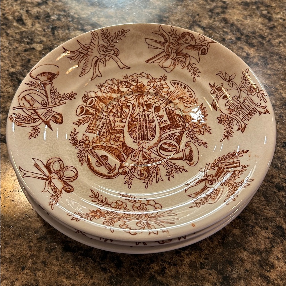 Antique Aesthetic Movement Brown Transferware Saucers